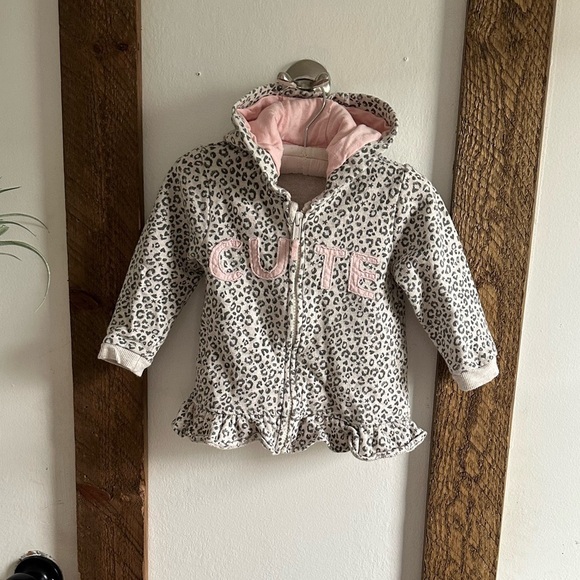 George Other - Baby Girl Cheetah “Cute” Print Hoodie Zip Jacket Sweater Cozy 9-12 Months